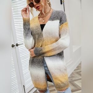 Full Size Elegant Multicolor Gradient Cardigan